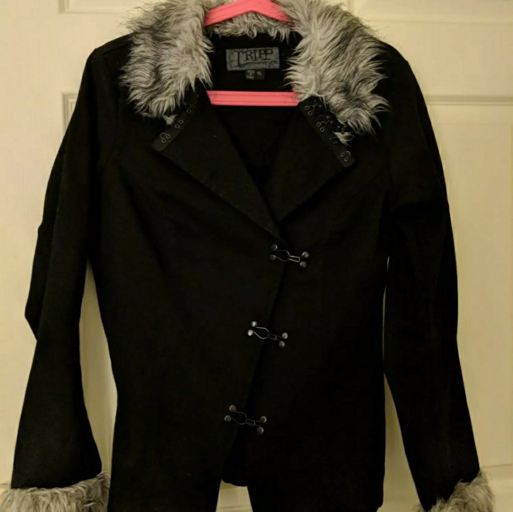 Tripp NYC black and fur coat XL